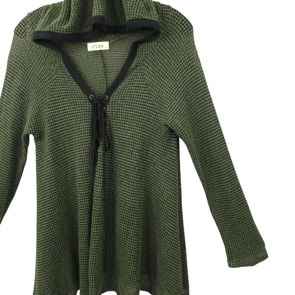 C'isa Hooded Pullover Sweater Womens Size M Green Side Slit Top Long Sleeve - Picture 11 of 15